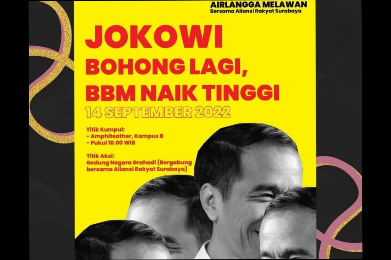 BEM Unair Ajak Mahasiswa Aksi Besok: Jokowi Bohong Lagi, BBM Naik Tinggi!