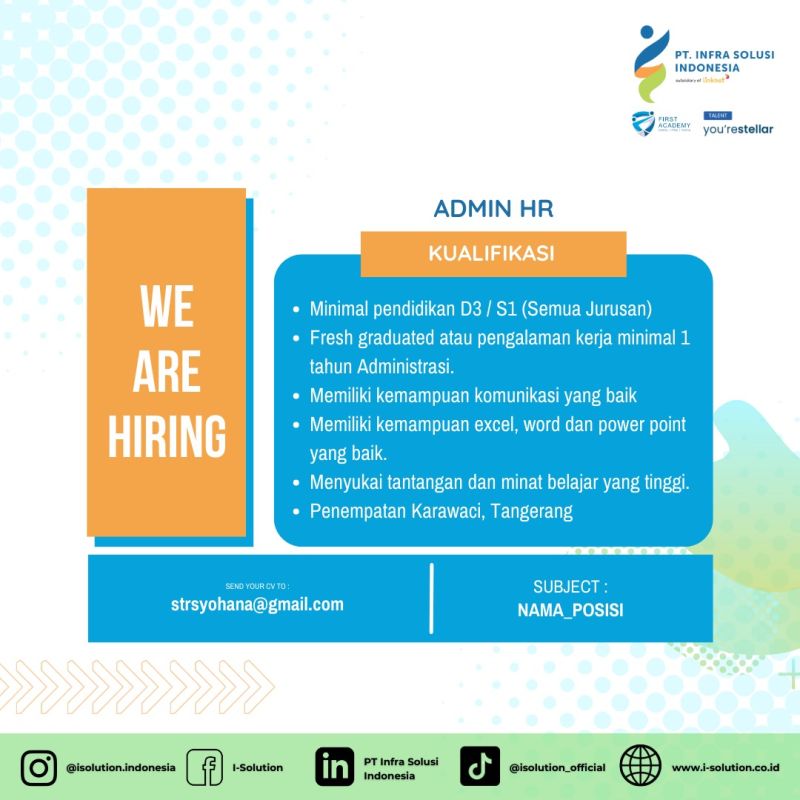 Lowongan Kerja Sebagai Admin HR di PT Infra Solusi Indonesia Terbuka Untuk Para Job Seeker