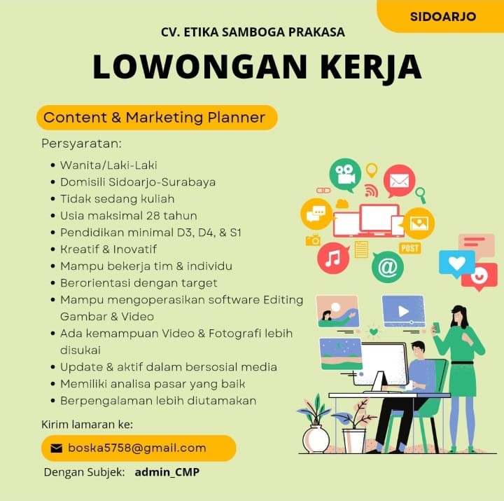 CV Etika Samboga Prakasa Lagi Buka Lowongan Untuk Posisi Content dan Marketing Planner, Simak Kualifikasinya Yuk!