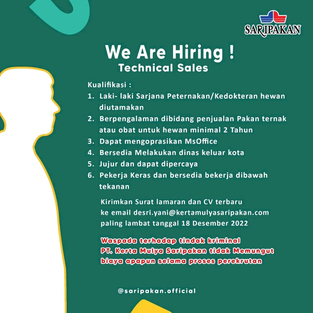 PT. Kerta Mulya Saripakan Buka Loker Untuk Technical Sales Hanya Sampai 18 Desember Loh, Buruan Apply Sebelum Terlambat