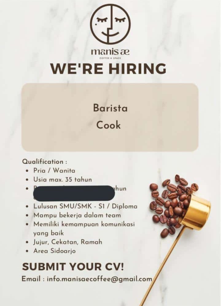 Manis Ae Coffee and Space Buka Loker Loh, Ini Posisi dan Kualifikasi yang Dibutuhkan