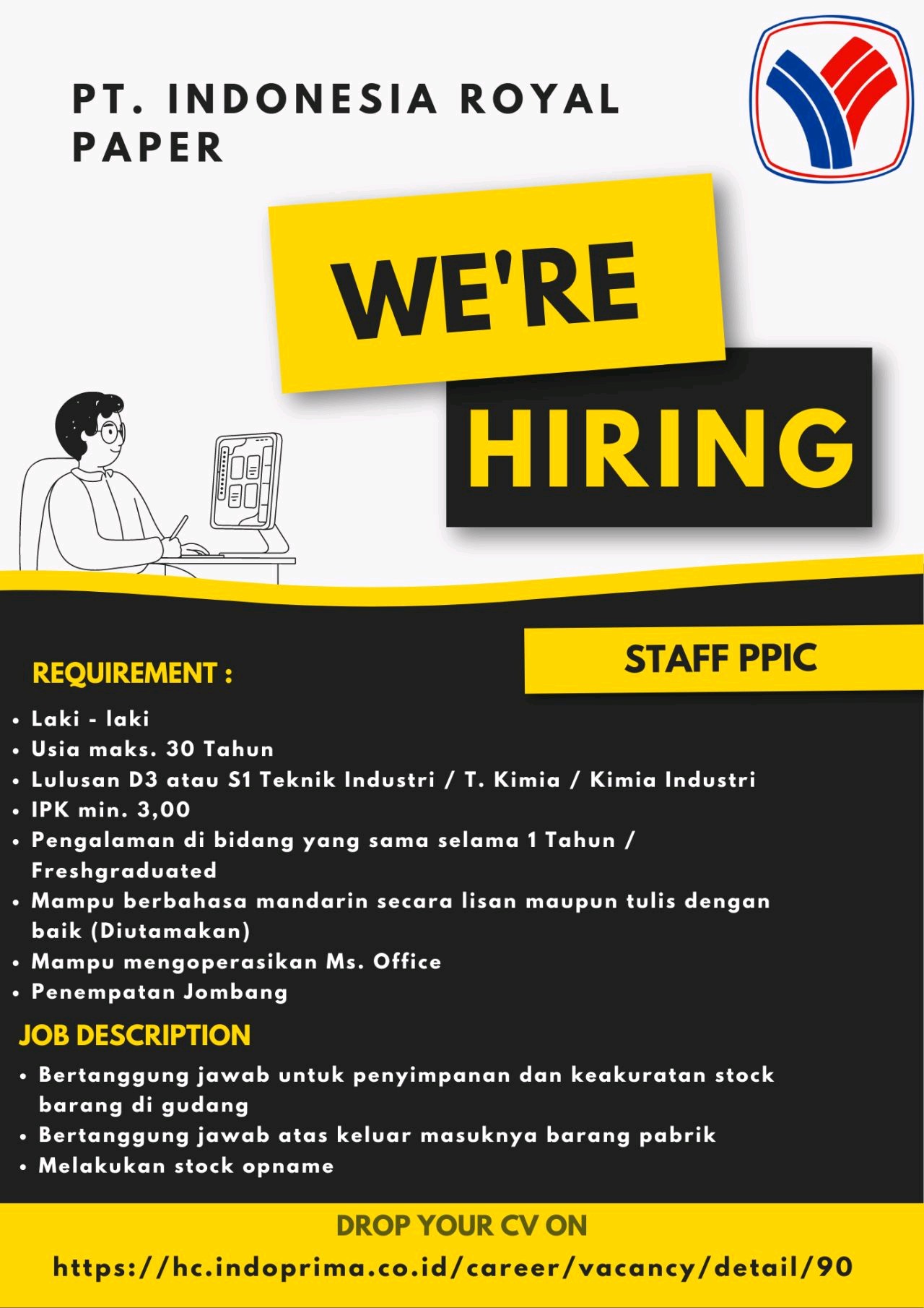 PT. Indonesia Royal Paper (Indoprima Group) Buka Loker Nih, Yuk Simak Persyaratan dan Posisinya