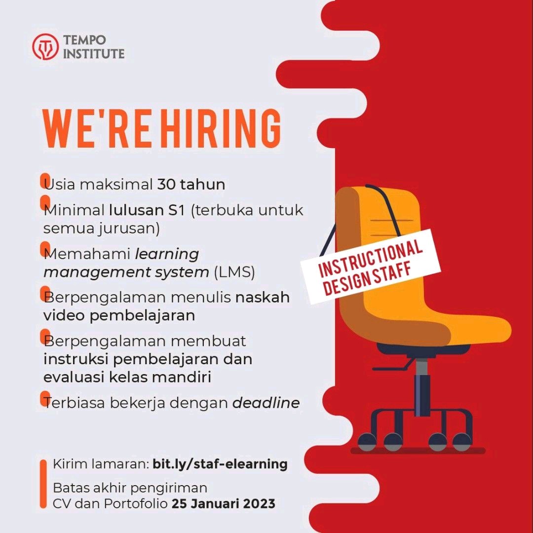 Tempo Institute Buka Lowongan Untuk Posisi Instructional Design Staff, Ini Kualifikasinya